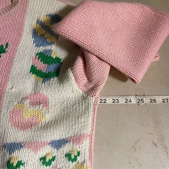 Vintage Alexandra Bartlett Handcrafted Easter Knit Cardigan Pastel Bunny Carrot - Picture 11 of 12